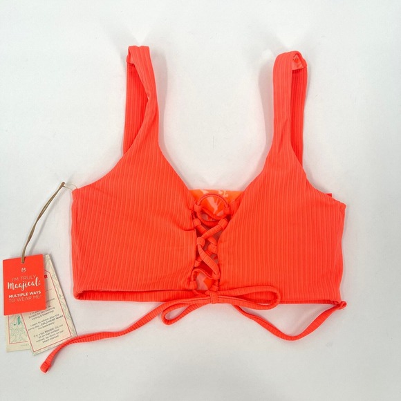 MAAJI Danzel Bikini Top Womens Small Orange Floral Tangerine Print Reversible - Picture 2 of 11